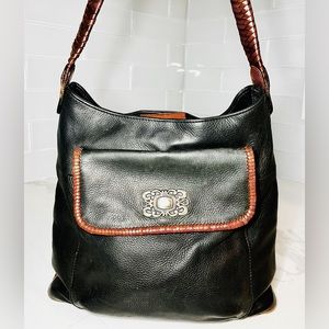 FOSSIL Black Genuine Leather Western Shoulder Bag Rope Woven Boho